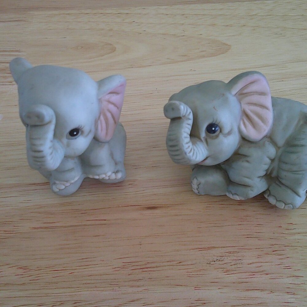 Vintage Homco Ceramic Baby Elephants Collection Set of 2